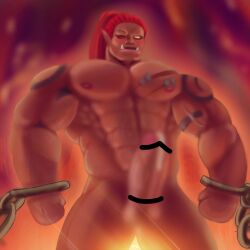 balmond bara big_muscles big_penis blush captured cum gay male male_only mobile_legends morcu muscular muscular_male nude orc