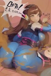 1girls big big_butt blizzard_entertainment bodysuit brap brown_hair bubble_butt butt d.va fard fart fart_cloud fart_fetish farting huge_butt large_butt nerf_this overwatch rear_view solo_female somang