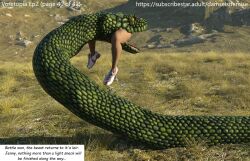 3d cg damselsdemise death fantasy monster outdoors running_shoes snake snake_vore text vore