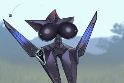 big_breasts blade blade_arm borisalien breast_expansion breasts butt_from_the_front chaos_emerald expansion female floating_hands gem hi_res huge_breasts humanoid machine ninja_(sonic_frontiers) nipples robot robot_humanoid sega simple_background small_waist solo sonic_(series) sonic_frontiers sonic_the_hedgehog_(series) thick_thighs thigh_gap wasp_waist wide_hips