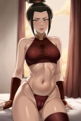 1girls ai_generated avatar_legends avatar_the_last_airbender azula bangs big_breasts breasts dark_hair female female_only fire_nation looking_at_viewer osyasenpai red_underwear solo solo_female stable_diffusion underwear underwear_only yellow_eyes