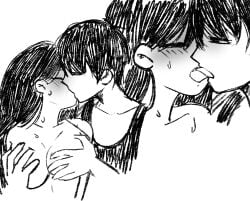 1boy 1girls black_and_white black_hair blush breast_grab breasts brother_and_sister female french_kiss incest k0k0midess kissing male mari_(omori) monochrome older_sister omori omoriboy siblings sketch sunny_(omori) tits tongue topless topless_female younger_brother younger_brother_older_sister