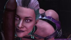 1boy 1girls 3d 3d_(artwork) ass athletic athletic_female bent_over bi-han big_ass cock_worship dark-skinned_male half-dressed half_naked milf mortal_kombat mortal_kombat_11 multicolored_hair noob_saibot partial_male sindel smokescreen117 source_filmmaker tease teasing white_hair