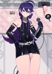 ahoge choker dress earrings exhibitionism femboy flaccid foreskin gloves iruma_(mairimashita!_iruma-kun) iruma_suzuki irumi_(mairimashita!_iruma-kun) mairimashita!_iruma-kun microphone penis penis_out penis_out_of_skirt purple_eyes purple_hair ra4s skirt smile stage tight_clothing tip_peeking trap violet_eyes violet_hair welcome_to_demon_school!_iruma-kun