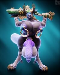 bikini charr clothing cog felid furry furry_only futa_only futanari guild_wars gun hi_res horn hyper hyper_balls hyper_penis intersex mammal picti piercing ranged_weapon swimwear tagme weapon