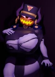 1girls 3d 3d_(artwork) clothing countryhumans countryhumans_girl countryhumans_oc earrings ech0chamber echo_chamber(ech0chamber) female female_only grey_body grey_skin halloween hat necklace pumpkin pumpkin_head small_image thighs wip