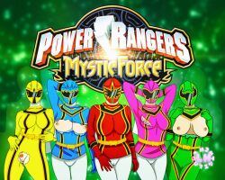 2d 5girls big_breasts blue_ranger blue_ranger_(mystic_force) bodysuit fake_advertisement female_only green_ranger helmet multiple_girls nipples pink_ranger pink_ranger_(mystic_force) poster power_rangers power_rangers_mystic_force pussy red_ranger ripped_clothing rule_63 torn_clothes yellow_ranger