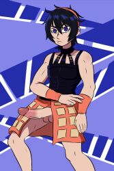 1boy erect_penis erection jojo's_bizarre_adventure jojo_reference looking_at_viewer male male_only narancia_ghirga pale_skin pantsless purple_eyes skinny solo teenager toony vento_aureo young