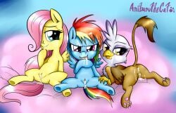 3girls after_sex anibaruthecat cub cum cum_in_ass cum_in_mouth cum_in_pussy equine female feral fluttershy_(mlp) friendship_is_magic gilda_(mlp) griffon horse my_little_pony pegasus pussy rainbow_dash_(mlp) smile smooth_skin tagme young