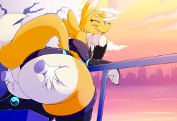 1boy 2d 2d_(artwork) ali_(zaphod) ass ass_grab big_ass big_butt butt butt_grab ears fangs femboy floating_hands fur furry long_ears long_tail male male_only paws tail yellow_fur zaphod_(artist)