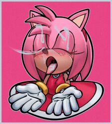 accessory amy_rose anthro blush bodily_fluids bracelet closed_eyes clothing cum cum_in_mouth cum_inside cum_on_face dress eulipotyphlan female genital_fluids gloves hair_accessory hairband handwear hedgehog hi_res jewelry male male/female mammal offscreen_character sega solo sonic_(series) sonic_the_hedgehog_(series) tighesammy tongue tongue_out