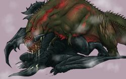 aggressive aggressive_male angry angry_expression angry_eyes ass_up bitting black_diablos breathing brute_wyvern claws deviljho digitigrade dominated domination domination/submission drool drool_on_body drool_on_face drooling drooling_on_partner drooling_onto_other duo fight fighting mhw monsterhunter pinned pinned_down pinned_to_floor pinned_to_ground presenting_ass presenting_hindquarters pressed_against slamming spicynewbie steam steaming_body steamy steamy_breath submission_hold submissive submissive_female submissive_feral teeth_clenched teeth_showing