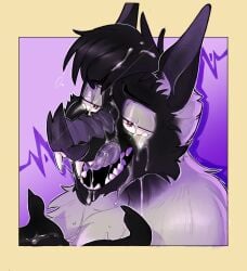 2023 anthro bat bat_nose black_body black_fur bodily_fluids bust_portrait canid canine canis cum cum_in_hair cum_in_mouth cum_inside cum_on_eye cum_on_face cum_on_hand fangs fur genital_fluids hair hi_res hybrid icon inner_ear_fluff licking lowkey_nottoast male mammal open_mouth portrait red_eyes self_lick sharp_teeth signature solo teeth tongue tongue_out tuft white_body white_fur wolf worriz_(worrizecko)