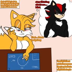 anthro blush daydream dialogue duo female hi_res male male/female muscular rule_63 sega shadow_the_hedgehog sonic_(series) sonic_the_hedgehog_(series) soulyagami64 speech_bubble tails thinking