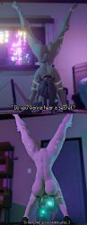 3d_(artwork) absurd_res ass cybernetics dialogue digital_media_(artwork) female hair handstand hi_res hybrid machine nude ponytail solo tammie tammilicious tem undertale_(series) white_body