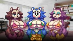 3girls animal_crossing anthro anthro_only areola bedroom_eyes big_breasts black_eyes blue_body blue_eyes blue_hair blush blush_stickers bra breasts brown_body brown_hair camel_toe clothing duo english_text eulipotyphlan eyebrows eyelashes eyeshadow fabianoferreira female female_only freckles freckles_on_face frown fur furry furry_female furry_only garter_straps green_lingerie group hair half-closed_eyes hedgehog huge_breasts huge_hips huge_thighs ineffective_clothing labelle_able leggings legwear lingerie lingerie_only looking_at_viewer mabel_able mammal narrowed_eyes nintendo nipples no_humans panties pink_areola pink_lingerie pink_nipples purple_body purple_hair sable_able seductive sibling sister sisters smile smiling_at_viewer text thick_thighs toto_draw trio underwear waifu_crossing_(toto) wide_hips yellow_eyes yellow_lingerie