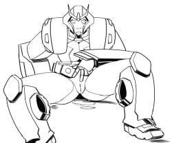 1girls alien alien_girl fish_sauce line_art looking_at_viewer no_panties open_legs pussy pussy_juice_stain robot robot_girl robot_humanoid strongarm_(transformers) thick_thighs thigh_gap transformers transformers_robots_in_disguise_(2015) uncolored vagina