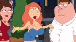 1boy 2girls absurd_res bimbo bimbo_lips bimbofication bracelets breast_expansion choker cleavage dress eyeshadow family_guy female female_focus ginger large_breasts lip_expansion lois_griffin male nerota peter_griffin red_hair screencap screenshot screenshot_edit