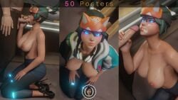 1boy 1girls 3d big_ass big_balls big_breasts big_butt big_penis blizzard_entertainment blowjob blue_eyes brown_eyes cum_in_mouth cum_on_face cumshot deepthroat french_nails glowing_eyes green_hair hand_on_penis high_heels image kiriko_(overwatch) kiriko_kamori kitsune_mask leggings long_fingernails nude_female overwatch overwatch_2 ponytail sukajan_kiriko sweat sweaty_body sweaty_breasts topless trsensualstudio watermark