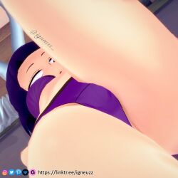 1girls 3d bra brassiere earphone_jack female igneuzz kyoka_jiro light-skinned_female lingerie lingerie_only looking_at_viewer my_hero_academia panties shounen_jump tagme