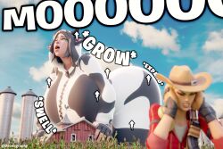 3d ark_(fortnite) blender breast_expansion breasts butt_expansion cow_print cowgirl cowgirl_outfit d'ark_(fortnite) doonography expansion farm female fortnite giantess giantess_growth growth hyper hyper_breasts looking_pleasured onesie pleasure_face self_upload size_difference thick_thighs thighs what