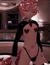 animated cuffs dancing femboy fox fox_ears fox_humanoid fox_tail gif happy kemonomimi latex lewdtuber male pasties pluto_the_foxboy plutofemboyfox red_hair reverse_bunnysuit smiling space star_tattoo star_tattoos stars tattoos virtual_youtuber vr vrchat vrchat_avatar vrchat_model wiggling