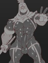 balls bara big_balls big_penis boner breath_of_the_wild chesschirebacon erection male male_only monochrome muscles muscular nintendo penis solo solo_male the_legend_of_zelda yiga_blademaster yiga_clan