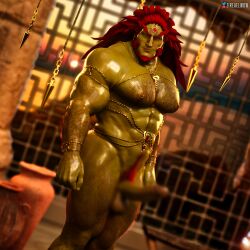 3d 3d_(artwork) bara boner censored censored_penis clothing erection ganondorf ganondorf_(hyrule_warriors) gay green_skin himbo huge_cock huge_male huge_muscles hyrule_warriors jewelry_only large_penis male male/male male_only massive_breasts massive_penis massive_thighs muscular_male nude orc solo solo_male zireael