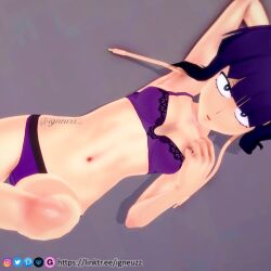 1girls 3d bra brassiere earphone_jack female igneuzz kyoka_jiro light-skinned_female lingerie lingerie_only looking_at_viewer my_hero_academia panties shounen_jump tagme