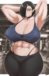 1girls abs armpit armpit_crease armpit_fetish armpit_focus armpit_hair armpit_peek armpit_play armpit_stubble armpit_sweat armpits arms_up batako big_breasts black_hair breasts cleavage clothing curvy elf-san_wa_yaserarenai female female_armpit_hair female_only hairy_armpits horns huge_breasts humanoid large_breasts mature muscular muscular_female oga oni pale-skinned_female pale_skin pointy_ears presenting_armpits short_hair smelly_armpits standing steamy_armpits stubble sweat sweaty thick_thighs thong_above_pants thong_straps voluptuous wide_hips