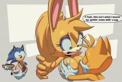 1girls 2boys age_difference anthro breast_sucking breasts bunnie_rabbot bunny_ears dubious_consent english_text female female_focus flabbergasted furry high_resolution large_breasts misunderstanding older_female older_woman_and_younger_boy sega shocked sonic_(series) sonic_the_hedgehog sonic_the_hedgehog_(archie) sonic_the_hedgehog_(comics) sonic_the_hedgehog_(series) speech_bubble tagme tails tails_the_fox text thehumancopier yellow_body yellow_fur yellow_hair younger_male