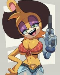 1girls bunnie_rabbot bunny_ears cowgirl cowgirl_outfit female female_focus female_only furry high_resolution large_breasts sega sonic_(series) sonic_the_hedgehog_(archie) sonic_the_hedgehog_(comics) sonic_the_hedgehog_(series) thehumancopier yellow_body yellow_fur yellow_hair