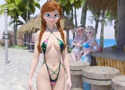 3girls anna_(frozen) beach bikini coke disney disney_princess elsa_(frozen) female_only frozen_(film) looking_at_viewer sisters summer sunglasses swimsuit swimwear tommytinycat