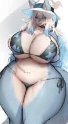 anthro bikini blue_fur blue_hair furry huge_breasts original original_characters suurin_(ksyaro) venus_body voluptuous white_hair