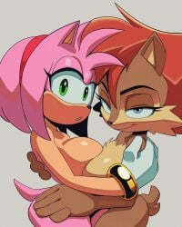 2d 2girls absurd_res amy_rose anthro anthro_only archie_comics ass bedroom_eyes big_ass big_breasts breast_press breast_to_breast breasts color eyelashes eyeliner female female_focus female_only furry furry_only gloves hi_res high_resolution hug large_breasts makeup medium_hair nude pink_fur pink_hair png sally_acorn sega shaded sonic_(series) sonic_satam sonic_the_hedgehog_(archie) sonic_the_hedgehog_(comics) sonic_the_hedgehog_(series) tail thehumancopier yuri