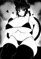 big_breasts blush breasts cat_ears choker ginku_mh hearts looking_at_viewer micro_bikini pointy_ears rin_kaenbyou tail thighhighs touhou