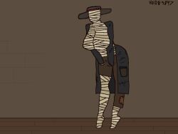 bandage coat cowboy_hat large_breasts leaning_forward ms.void void wide_hips