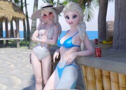 adjusting_eyewear adjusting_glasses adjusting_sunglasses beach bikini coke disney disney_princess elsa_(frozen) frozen_(film) looking_over_eyewear looking_over_glasses looking_over_sunglasses pink-tinted_eyewear summer sunglasses swimsuit swimwear tinted_eyewear tommytinycat