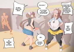 1boy 2girls alternate_ass_size alternate_body_type alternate_breast_size ass ass_cleavage ass_vs_breasts big_ass breast_size_difference breasts brown_hair butt_crack butt_size_difference comic dialogue english_text faceless_male female game_freak hilda_(pokemon) hips huge_breasts light-skinned_male light_skin long_hair male nintendo outfit_swap pokemon pokemon_bw pokemon_bw2 ponytail rosa_(pokemon) thick_thighs thighs twin_buns twintails wide_hips woohyoot