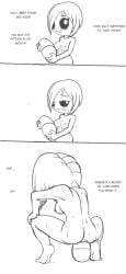 1girls anal anal_insertion anal_sex blush blush_lines chibi comic dialogue eve_(the_binding_of_isaac) eyelashes female female_only fours_(artist) goth goth_girl insertion large_insertion line_art mascara no_color simple_eyes simple_face solo solo_female squatting sweat sweatdrop sweating the_binding_of_isaac