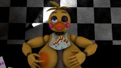 3d 3d_(artwork) animatronic anon beak bib bird blep blue_eyes eternitiesguard five_nights_at_freddy's five_nights_at_freddy's_2 huge_breasts huge_cock male_pov nipple_pinch nipples paizuri pov pov_eye_contact seductive_look titjob tongue_out toy_chica_(fnaf) wink yellow_body