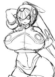 1girls alternate_breast_size android arm_behind_head arm_up armor armpits big_breasts breasts_bigger_than_head fairy_leviathan female helmet huge_breasts large_breasts looking_at_viewer mega_man mega_man_zero robot_girl sketch solo tagme thick_thighs thighhighs umigarasu_(magipro)