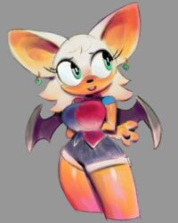 bat bat_wings blush breasts earrings female female_focus female_only fully_clothed furry green_eyes rouge_the_bat sega shorts sonic_(series) stealthnachos thick_thighs thighs