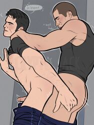 2boys against_wall anal commander_shepard kaidan_alenko male_only mass_effect muscular_male thrusting thrusting_into_ass