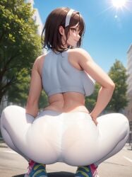 1girls ai_generated curvy curvy_body curvy_female female_only huge_breasts jogging_pants long_hair looking_at_viewer seductive_look solo_focus stable_diffusion