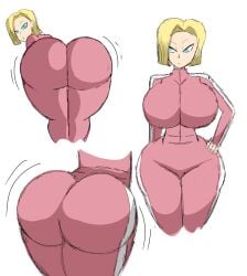 1girls android_18 big_ass blonde_hair blonde_hair_female blue_eyes blue_eyes_female bubble_butt curvaceous curvy curvy_figure dragon_ball dragon_ball_super female female_only fully_clothed milf plain_background solo white_background zdaddyecchi