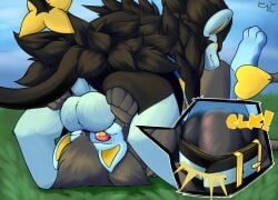 ambiguous_gender balls deep_throat duo felid feline fellatio feral generation_4_pokemon genitals lonewolffl luxray male male_penetrating mammal neck_bulge nintendo oral oral_penetration penetration penile pokemon pokemon_(species) sex text