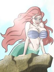 ariel big_breasts big_butt blue_eyes breast_press breasts disney disney_princess drake95 female female_only looking_at_viewer mermaid mermaid_tail red_hair smile the_little_mermaid