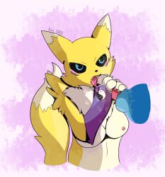 anthro bandai_namco blue_body blue_eyes blue_skin blush bodily_fluids breasts canid canine claws clothing cum cum_inside digimon digimon_(species) digital_media_(artwork) dragon duo erection exveemon female fox fur genital_fluids genitals hi_res hzfow male male/female mammal nipples nude open_mouth penis renamon reptile scalie sex simple_background tail tongue tuft white_body white_fur yellow_body yellow_fur