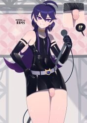 1boy big_penis femboy gloves iruma_suzuki irumi_(mairimashita!_iruma-kun) light-skinned_male light_skin long_hair looking_at_viewer mairimashita!_iruma-kun male male_only microphone partially_clothed penis purple_eyes purple_hair ra4s smile smiling smiling_at_viewer solo solo_focus solo_male sweat sweatdrop tagme thick_thighs tight_clothing uncut welcome_to_demon_school!_iruma-kun yaoi